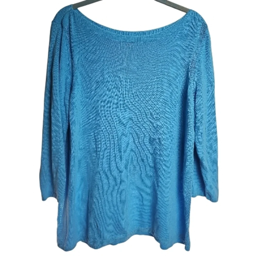 TALBOTS | Light Blue Linen Blend Preppy Breathable‎ Scoop Neck Knit Sweater | L
